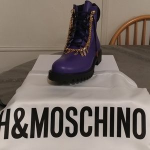 Moschino x H&M purple & black leather boots w/gold